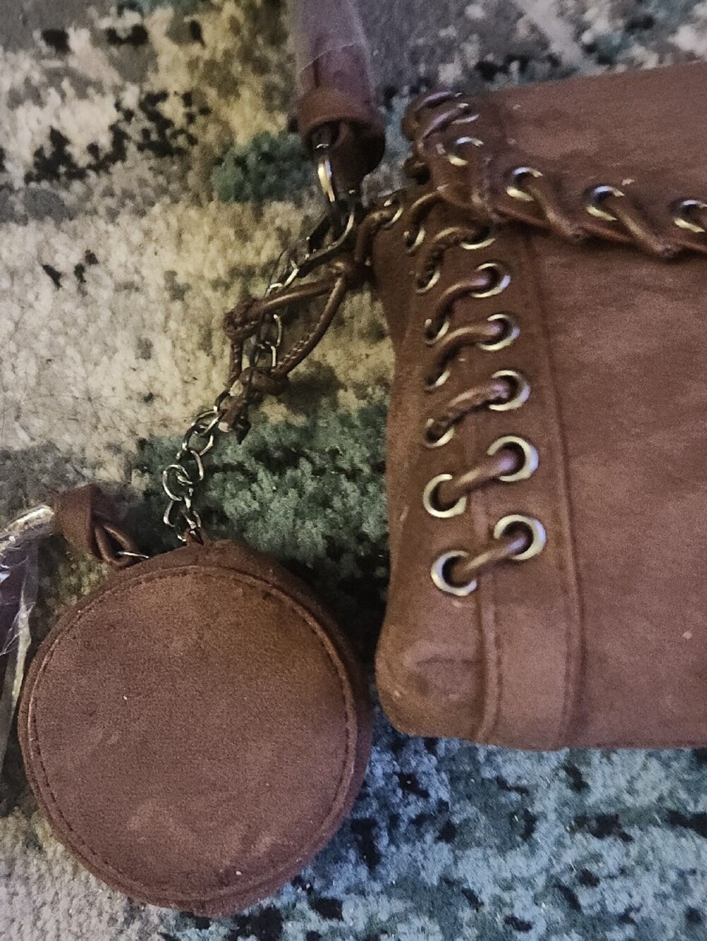 Ed Hardy Taupe Suede Chain-Trim Shoulder Bag - Picture 5 of 7
